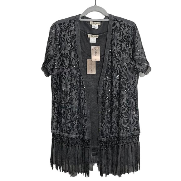 NWT A Touch Of Style - Women Sz XL - 2 Peice Set Grey Tank Top & Grey Lace Top - Picture 1 of 16